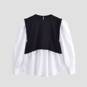 Color blocking splicing fake two-piece top