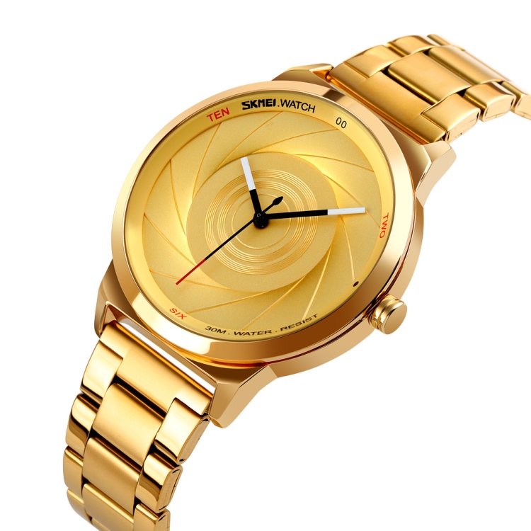 Skmei 9210 Fashion Trend Mens Business Wristwatch Simple Three-Dimensional Surface Waterproof Gold Quartz Watch Man, For Men - Image 3