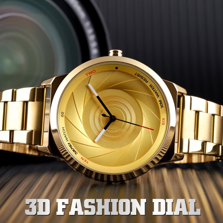Skmei 9210 Fashion Trend Mens Business Wristwatch Simple Three-Dimensional Surface Waterproof Gold Quartz Watch Man, For Men - Image 9