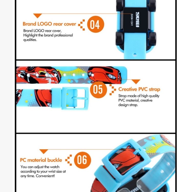 SKMEI 1241 Fashion Cute Cartoon Car Children Digital Watch, Yellow, Red, Blue, Black, Light Blue - Image 5