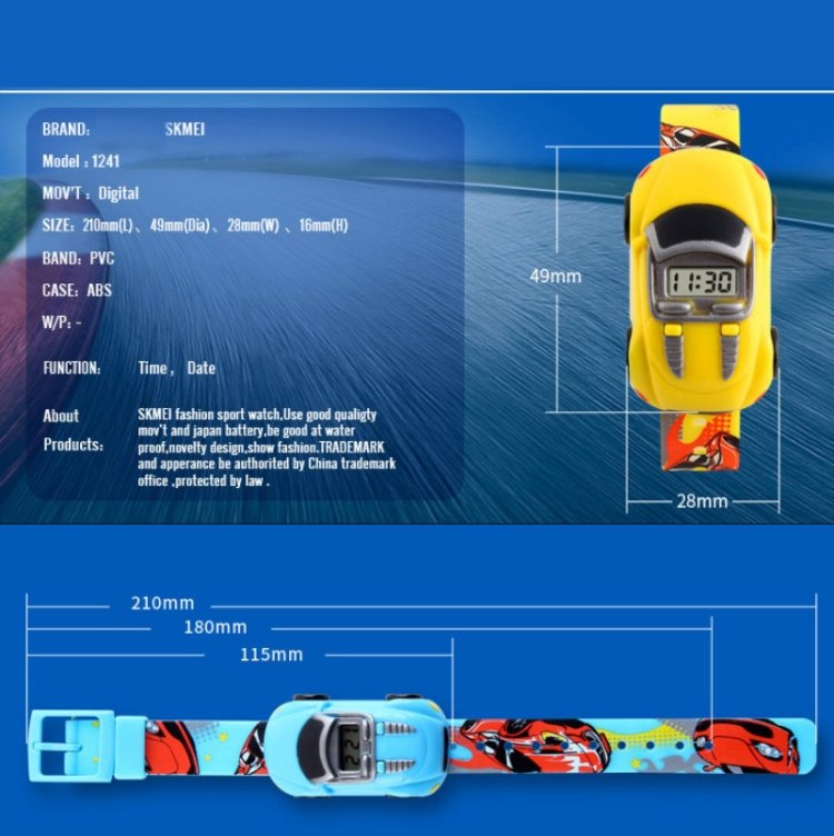 SKMEI 1241 Fashion Cute Cartoon Car Children Digital Watch, Yellow, Red, Blue, Black, Light Blue - Image 10