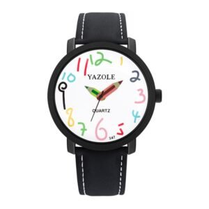 YAZOLE Personality Arabic Numeral Dial Student Watch Quartz Children Watch, 347 White Tray Black Belt, 347 White Tray Brown Belt, 347 Black Tray Black Belt, 347 Black Tray Brown Belt, 329 White Tray Black Belt, 329 White Tray Brown Belt