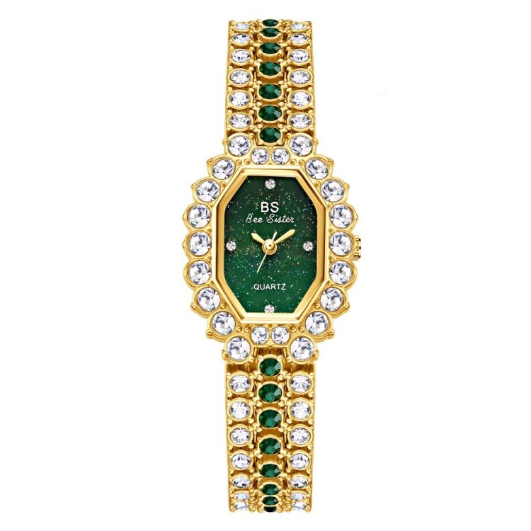 BS Bee Sister FA1581 Niche Glitter Full Diamond Women Watch, Golden Green, Silver Blue, Rose Coffee, Silver Green
