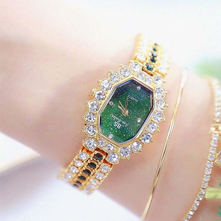 BS Bee Sister FA1581 Niche Glitter Full Diamond Women Watch, Golden Green, Silver Blue, Rose Coffee, Silver Green - Image 2
