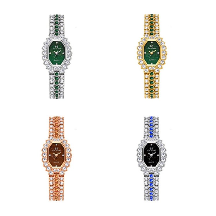 BS Bee Sister FA1581 Niche Glitter Full Diamond Women Watch, Golden Green, Silver Blue, Rose Coffee, Silver Green - Image 3